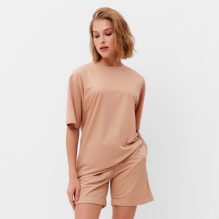 Костюм женский (футболка, шорты) MINAKU: Casual collection цвет песочный, размер 44