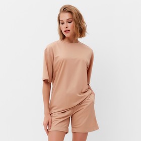 Костюм женский (футболка, шорты) MINAKU: Casual collection цвет песочный, размер 48