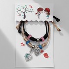 Браслеты парные «Неразлучники» листики с бусинами, цвет чёрно-бежевый, 8 см - Фото 4