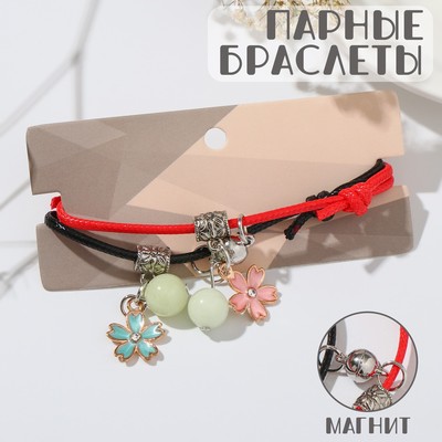 Браслеты «Неразлучники» на магните, шары с цветами, цветные, 6см