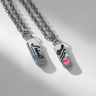 Кулоны «Неразлучники» скейт с сердцем, цвет сине-розовый в серебре, 48 см (комплект 2 шт) - фото 25513886