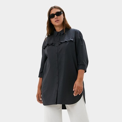 Рубашка женская с воланом MIST plus-size, размер 52, тёмно-серая