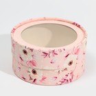 Коробка для макарун, кондитерская упаковка тубус с окном, «Розовые цветы» 12 х 12 х 5 см - фото 3837963