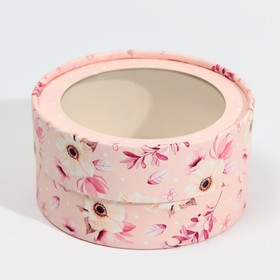 Коробка-тубус с окном, кондитерская подарочная упаковка, «Розовые цветы» 12 х 12 х 5 см