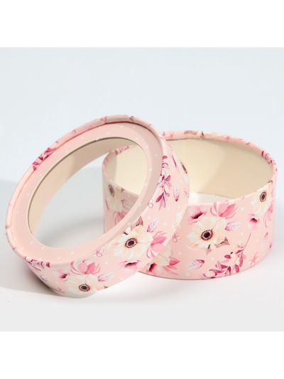 Коробка для макарун, кондитерская упаковка тубус с окном, «Розовые цветы» 12×12×5 см