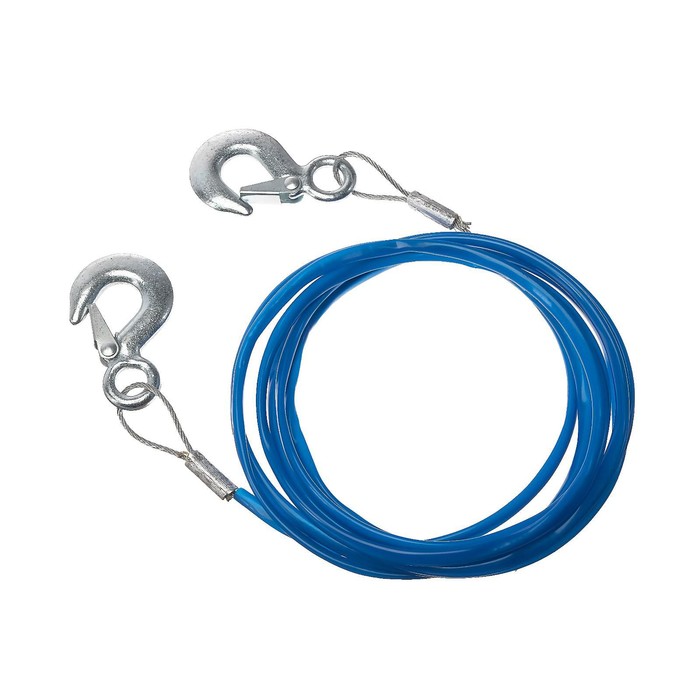 УЦЕНКА Трос буксировочный TORSO металлический в ПВХ оплётке, 4 м, 2 тонны, 2 крюка - Фото 1