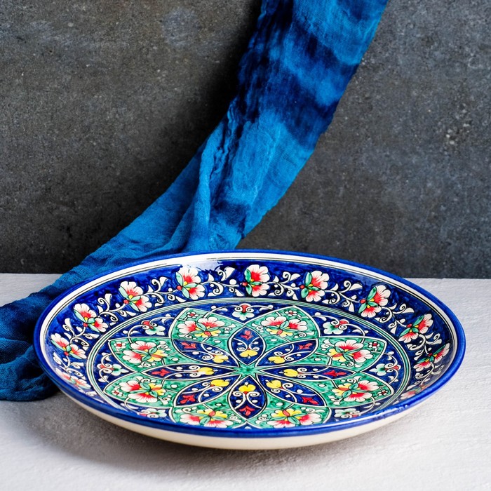 Ляган Риштанская Керамика &quot;Цветы&quot;, 32 см, синий