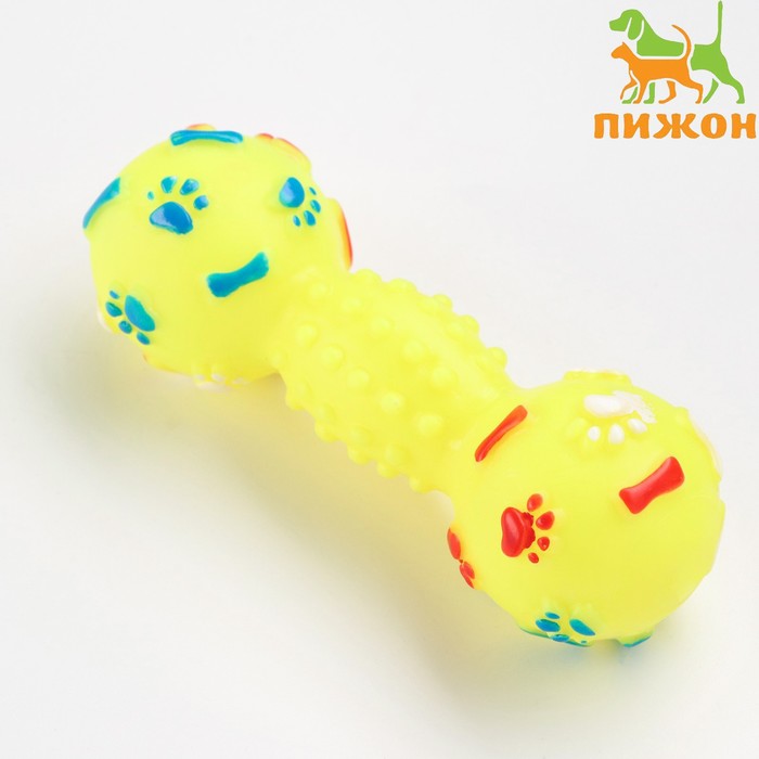 Игрушка пищащая "Гантель с лапками" для собак, 13 см, жёлтая - Фото 1