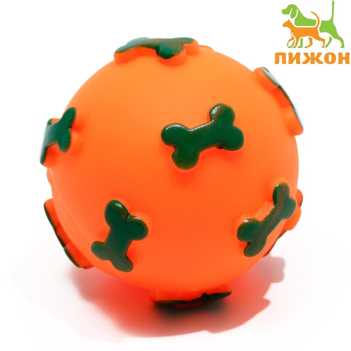 Игрушка пищащая "Мяч Косточки" для собак, 5,5 см, оранжевая - Фото 1