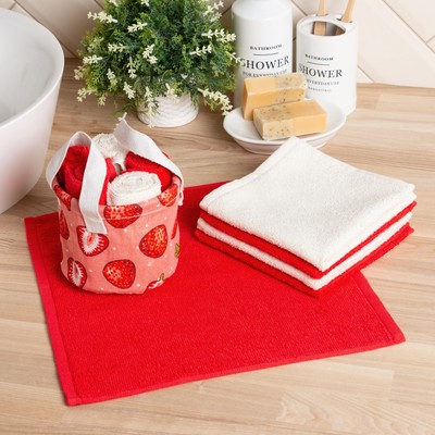 Салфетки махровые универсальных в корзинке «Этель. Клубника», 30×30 см - 5 шт., хлопок 100%