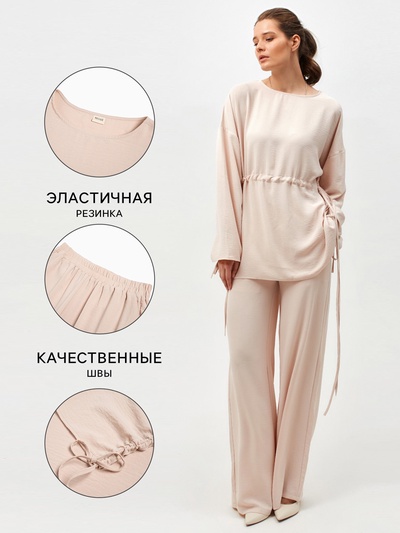 Костюм женский (туника, брюки) MINAKU: Casual Collection, размер 48, бежевый