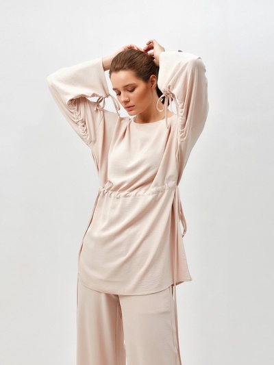 Костюм женский (туника, брюки) MINAKU: Casual Collection, размер 48, бежевый