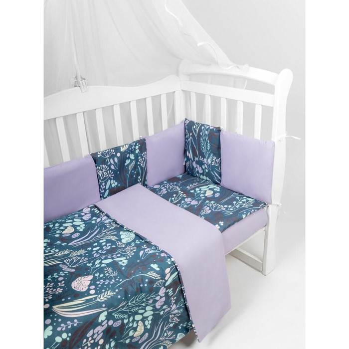 Бортик в кроватку 12 предметов AmaroBaby Flower dreams, фиолетовый - фото 1892776837
