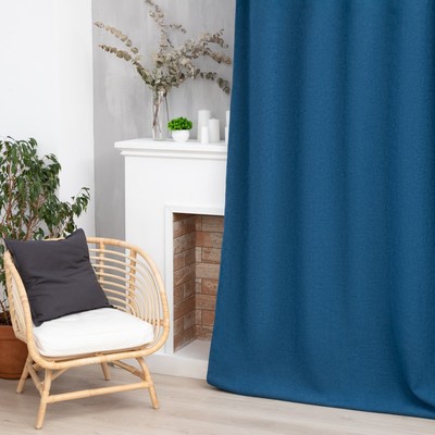Штора портьерная Этель «Структурная», цвет синий, на шторной ленте, 250×265 см, 100% п/э