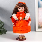 Кукла коллекционная керамика "Агата в ярко-оранжевом платье и банте, с рюшами" 30 см - фото 3839048
