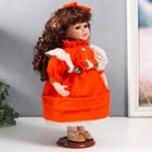 Кукла коллекционная керамика "Агата в ярко-оранжевом платье и банте, с рюшами" 30 см - фото 6620171