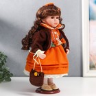 Кукла коллекционная керамика "Василиса в ярко-оранжевом платье, с рюшами, с сумочкой" 30 см - фото 6620177