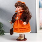 Кукла коллекционная керамика "Василиса в ярко-оранжевом платье, с рюшами, с сумочкой" 30 см - Фото 3