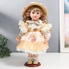 Кукла коллекционная керамика "Алиса в жёлтом платье с цветами, в соломенной шляпке" 30 см - фото 669564