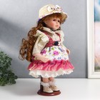 Кукла коллекционная керамика "Женечка в платье с цветами, в соломенной шляпке" 30 см - фото 3875241