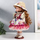 Кукла коллекционная керамика "Женечка в платье с цветами, в соломенной шляпке" 30 см - фото 3875242