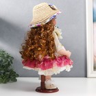 Кукла коллекционная керамика "Женечка в платье с цветами, в соломенной шляпке" 30 см - фото 3875244