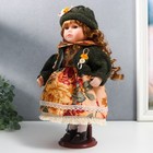 Кукла коллекционная керамика "Алёна в платье с цветами, в зелёной шапке и джемпере" 30 см - Фото 3