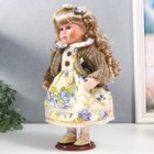 Кукла коллекционная керамика "Танечка в платье с цветами, в бежевом джемпере" 30 см - фото 6620208