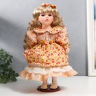 Кукла коллекционная керамика "Тося в кремовом платье с цветочками, с бантом в волосах" 30 см   75861 - фото 6310282