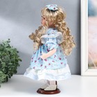 Кукла коллекционная керамика "Тося в голубом платье с цветочками, с бантом в волосах" 30 см   758617 - фото 6620226