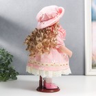Кукла коллекционная керамика "Маша в розовом платье в клетку с ромашками, в шляпке" 30 см - фото 6620230