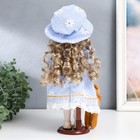 Кукла коллекционная керамика "Маша в голубом платье в клетку с ромашками, в шляпке" 30 см - Фото 3