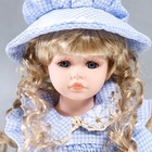 Кукла коллекционная керамика "Маша в голубом платье в клетку с ромашками, в шляпке" 30 см - фото 6620237