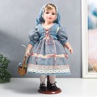 Кукла коллекционная керамика "Катя в голубом платье с завязками, в косынке" 40 см - фото 9788910