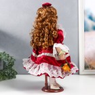 Кукла коллекционная керамика "Наташа в бордовом платье с рюшами, с бантом в волосах" 40 см - фото 6620253