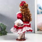Кукла коллекционная керамика "Наташа в бордовом платье с рюшами, с бантом в волосах" 40 см - фото 6620254