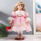 Кукла коллекционная керамика "Нина в нежно-розовом платье, в цветочном венке" 40 см - фото 3839140