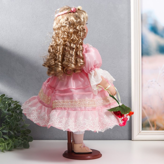 Кукла коллекционная керамика "Нина в нежно-розовом платье, в цветочном венке" 40 см 54672