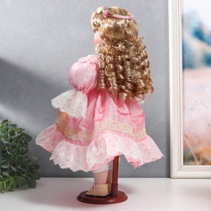 Кукла коллекционная керамика "Нина в нежно-розовом платье, в цветочном венке" 40 см 54672
