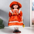 Кукла коллекционная керамика "Вера в ярко-оранжевом платье и шляпе с розами" 40 см - фото 5014625