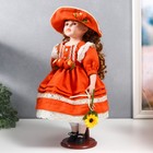 Кукла коллекционная керамика "Вера в ярко-оранжевом платье и шляпе с розами" 40 см - фото 6620270