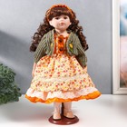 Кукла коллекционная керамика "Вера в платье с мелкими цветами и зелёном джемпере" 40 см - фото 51141462
