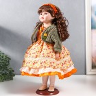Кукла коллекционная керамика "Вера в платье с мелкими цветами и зелёном джемпере" 40 см - фото 6620276