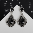 Серьги со стразами «Изящность», ажурная, чёрные в чернёном серебре - Фото 1
