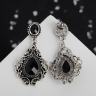 Серьги со стразами «Изящность», ажурная, чёрные в чернёном серебре - Фото 2