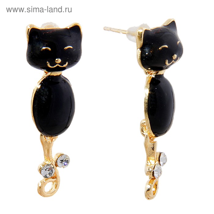 Серьги эмаль "Кошка" мао, цвет черный - Фото 1