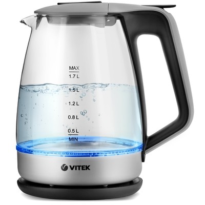 Чайник электрический Vitek VT-7042, стекло, 1.7 л, 2200 Вт, серо-чёрный