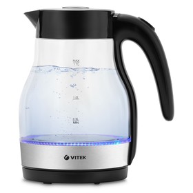 Чайник электрический Vitek VT-7064, стекло, 1.7 л, 2200 Вт, чёрно-серебристый