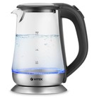 Чайник электрический Vitek VT-7036, стекло, 1.7 л, 2200 Вт, чёрно-серебристый - фото 299217640