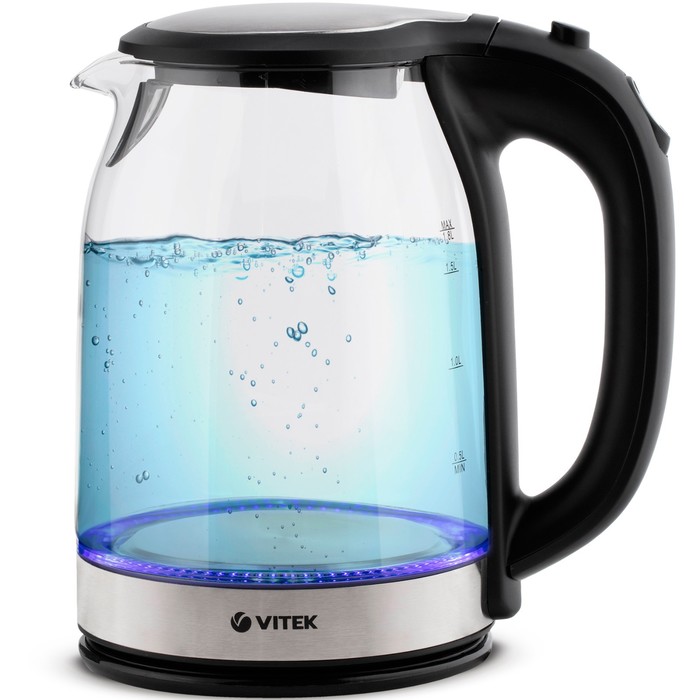 Чайник электрический Vitek VT-7095, стекло, 1.8 л, 2200 Вт, чёрно-серебристый - Фото 1